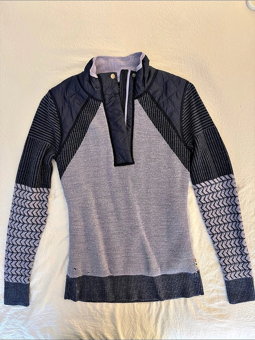 Smartwool Smartloft Women’s Pullover Quarter-Zip Purple and Navy Small
